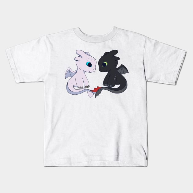 Couple Toothless & Light fury, How to train your dragon fanart, Dragons couple Kids T-Shirt by PrimeStore